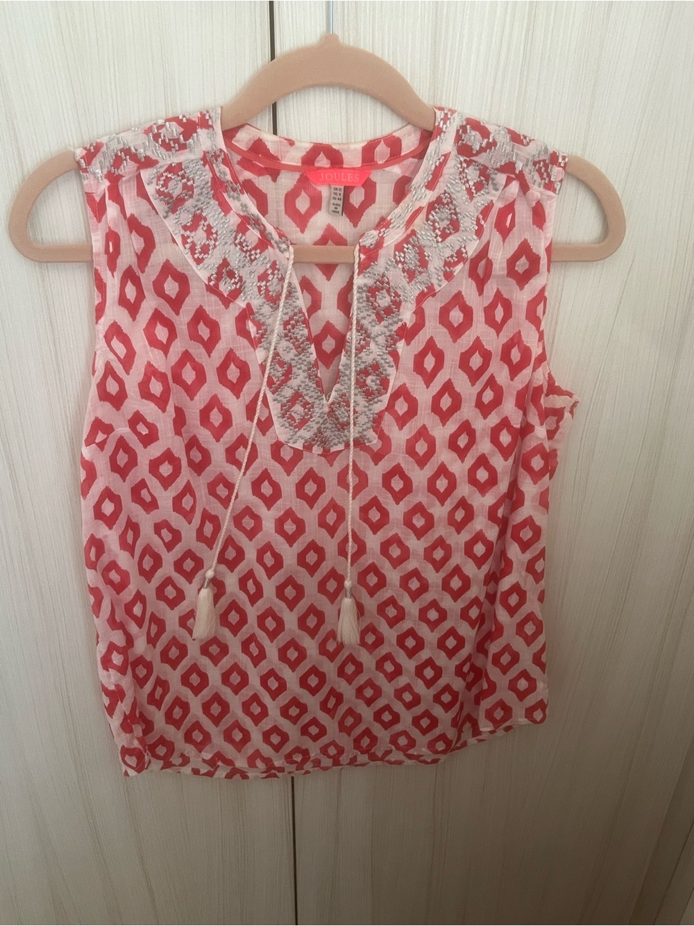 Joules Coral and White Sleeveless Geo-Print Camisole